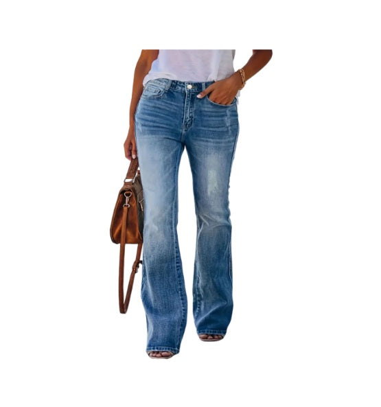 Women's Plus Size Casual Flare Leg Jeans, Button Fly, Medium Stretch - –  SolveCharm