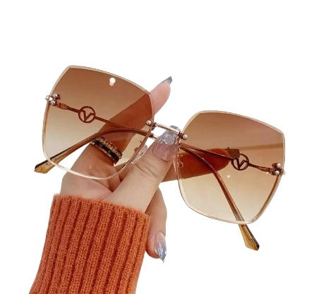 Women's Retro Rimless Gradient Lens Fashion Glasses with Metal Legs, Elegant Square Shape