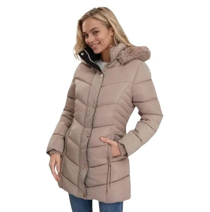 Women's Quilted Hooded Cotton Coat - Mid-Length Winter Jacket with Zipper, Windproof and Warm, Regular Fit with Pockets