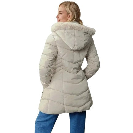 Women's Quilted Hooded Cotton Coat - Mid-Length Winter Jacket with Zipper, Windproof and Warm, Regular Fit with Pockets