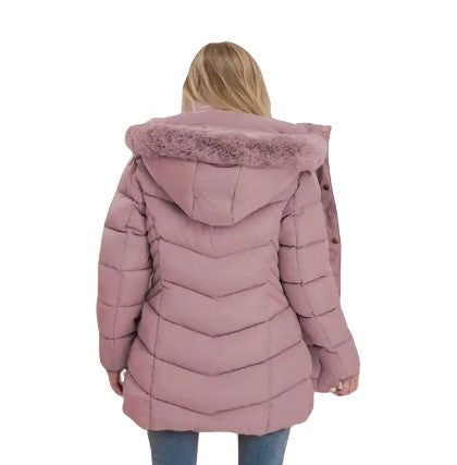 Women's Quilted Hooded Cotton Coat - Mid-Length Winter Jacket with Zipper, Windproof and Warm, Regular Fit with Pockets