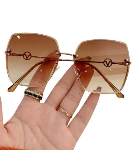 Women's Retro Rimless Gradient Lens Fashion Glasses with Metal Legs, Elegant Square Shape